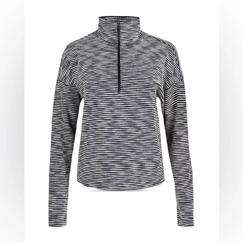 Sweaty Betty Rest Up Half Zip Pullover Small NWT Navy Blue White Stripe Pattern - Picture 2 of 16